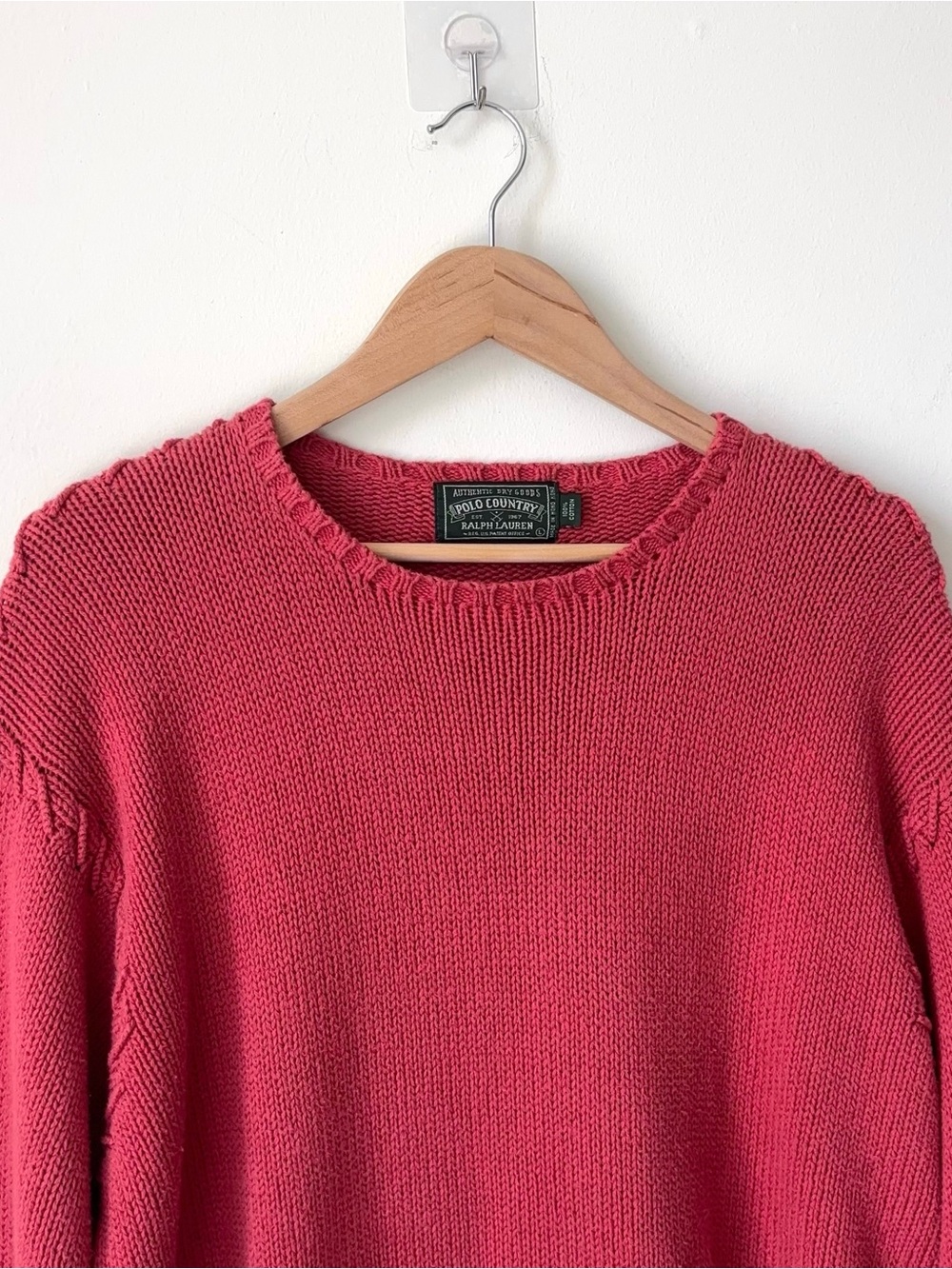 Vintage Ralph Lauren Polo Country Men’s L Chunky Cotton Sweater 90s Washed Red